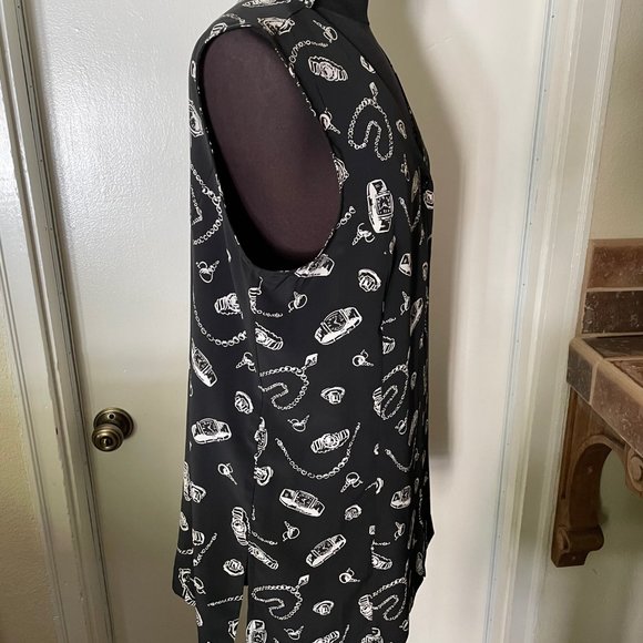 Leslie Fay Sportswear Button Vest Size Large Black Background with Cream Images - Picture 4 of 10